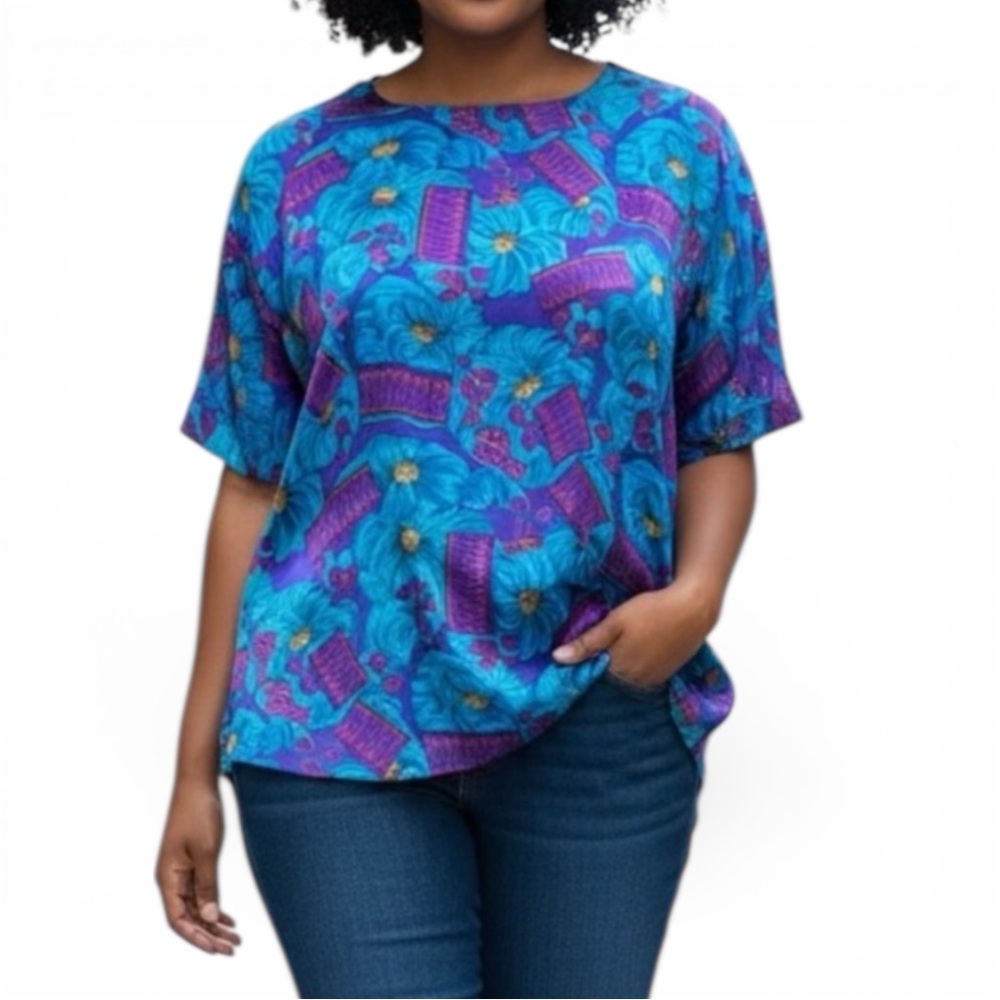 Vintage Spenser Jeremy Silk Top Blue and Purple Multicolor Size 12